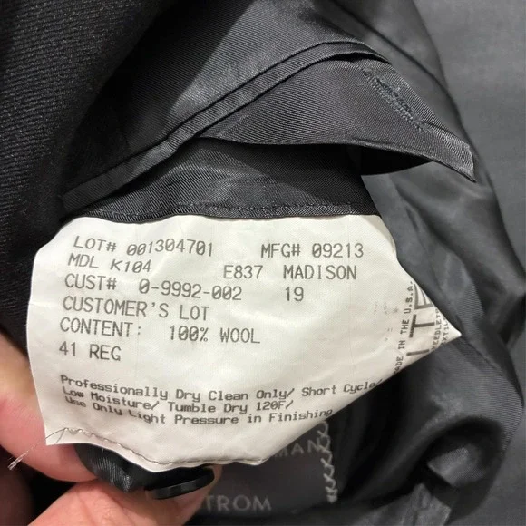 Hickey Freeman Loro Piana Super 130s Wool Suit 41 Reg Charcol Black Two Button